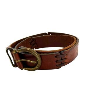 EXPRESS Women's Brown Leather Belt Antique Brass XS - S Western Festival